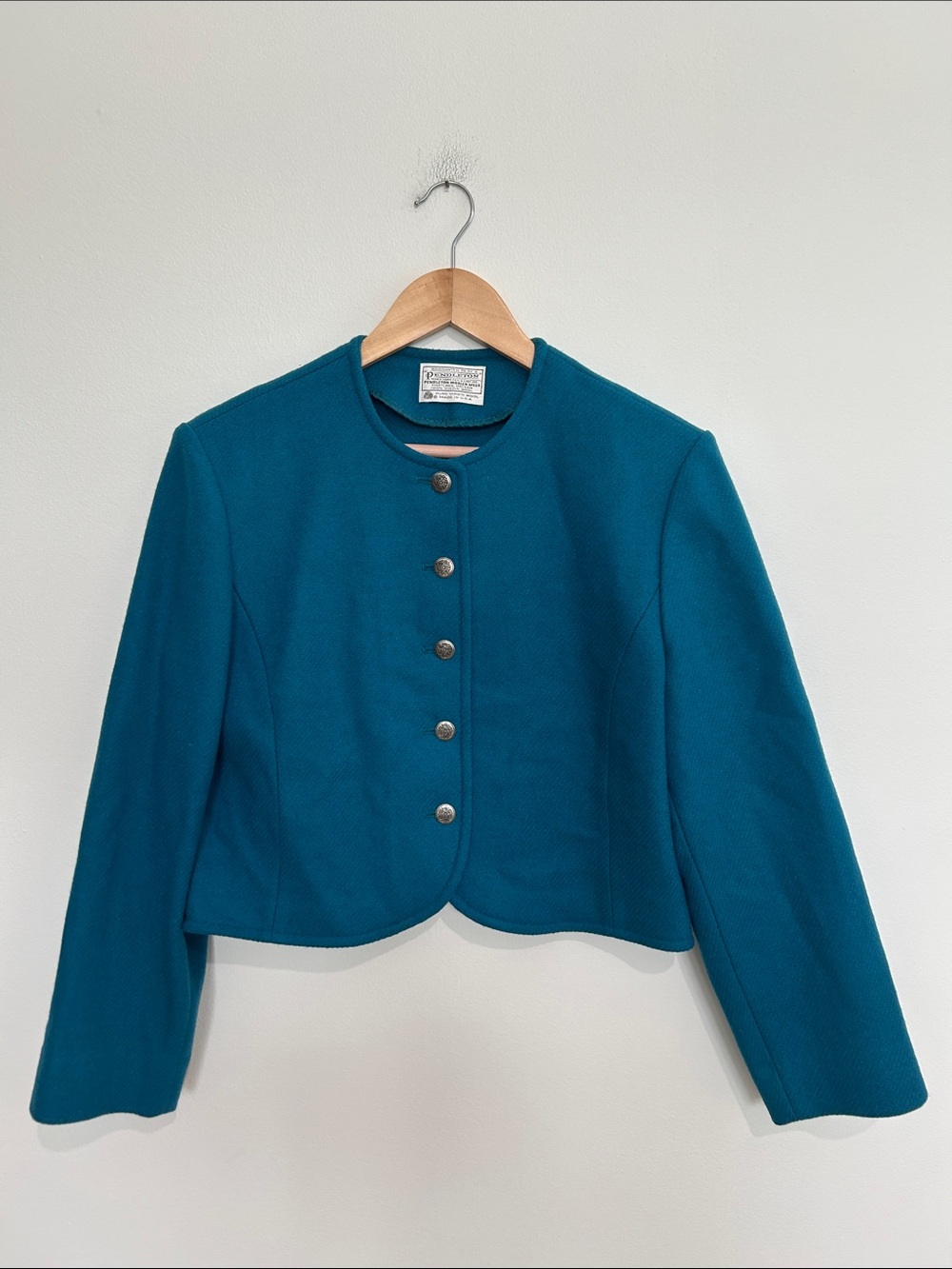 Pendleton Vintage 1980’s Teal Cropped 100% Wool Blazer EUC
